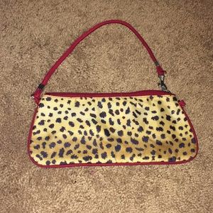 Leopard/red clutch with zipper